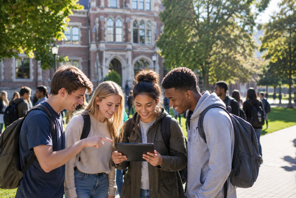 students playing gps game in the campus